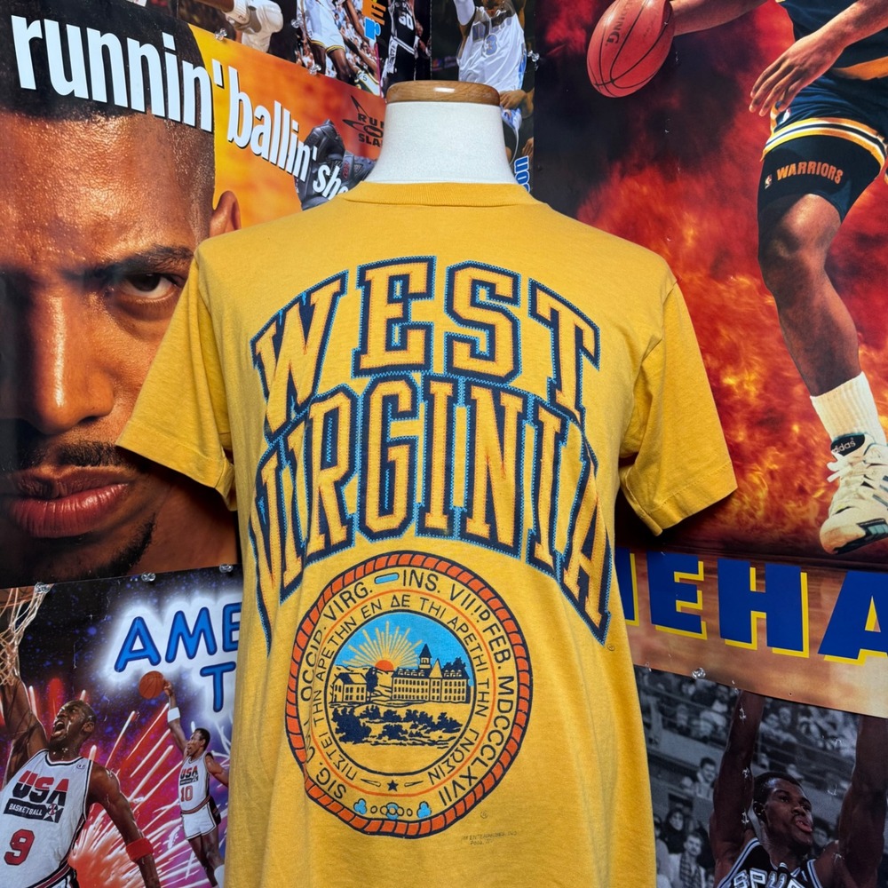 Vintage 80s West Virginia WVU Mountaineers Screen Stars T-Shirt Sz Large
